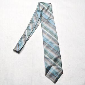 Perry Ellis Men's Neck Tie Gray & Blue Stripe Silk Woven